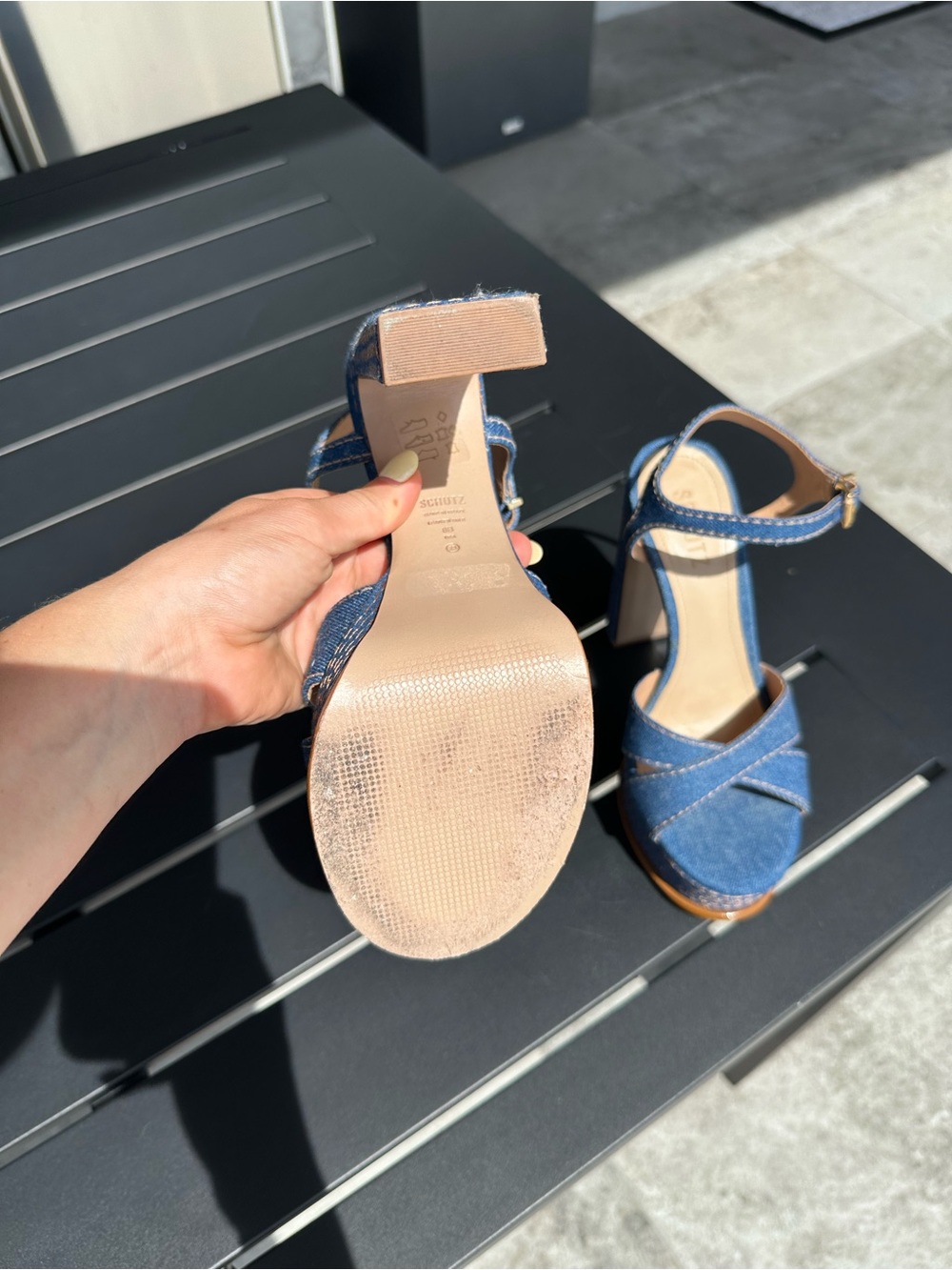 SCHUTZ Blue Denim Platform Sandals with Ankle Buckle - Picture 4 of 7